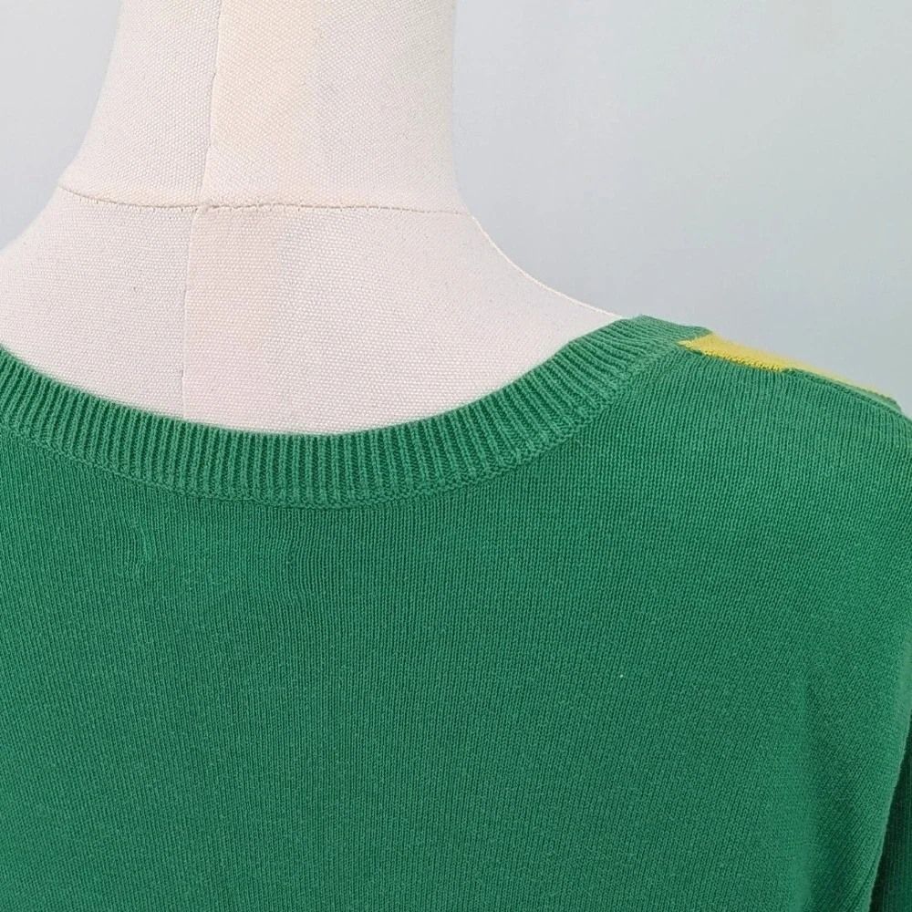 Izod Argyle‎ V-Neck Sweater Women's L Green Yellow Gray Preppy Retro Golfcore - Picture 9 of 9